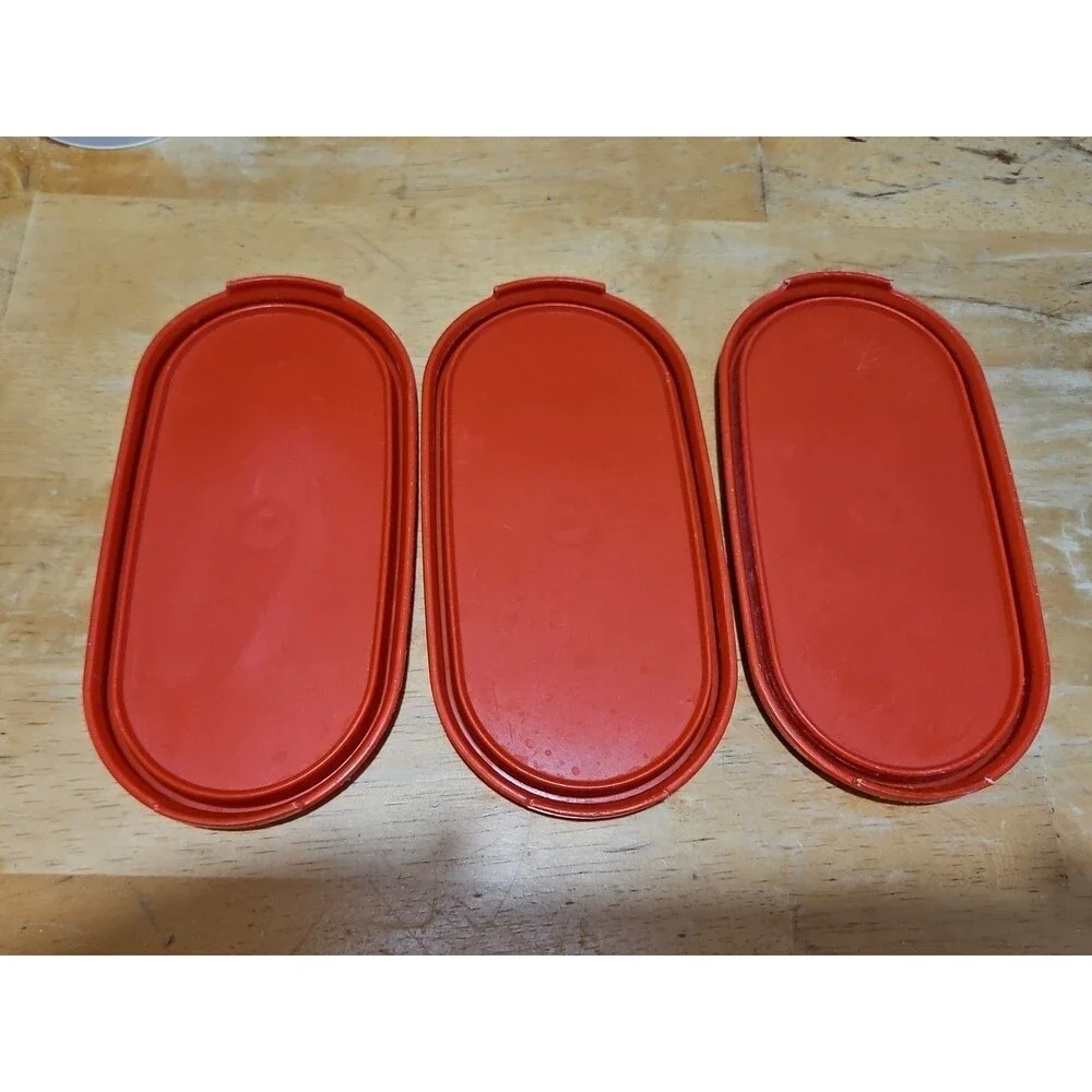 Set of 3 Vintage Tupperware Modular Mates 1613, 1612, 1611 Sz 1,2 & 3 W Red Lid